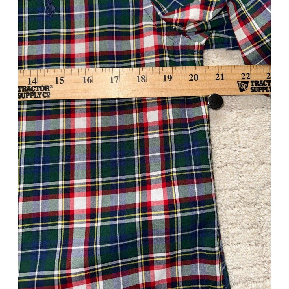 Ralph Lauren Plaid Button Down Shirt Kids XL 18-20 Green Red Natural Stretch